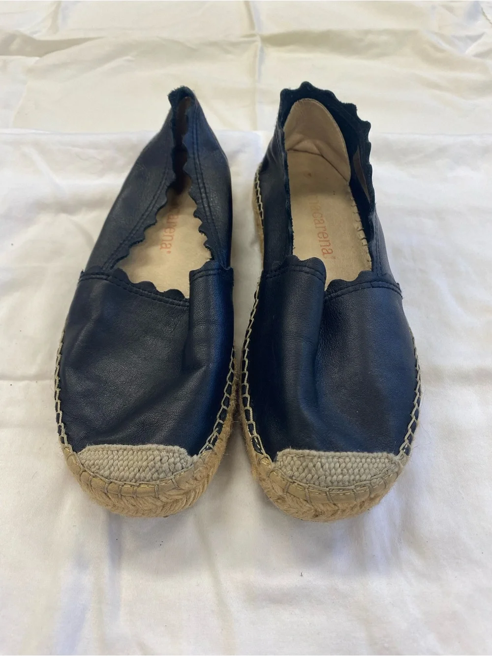 Scalloped Black Leather Espadrille